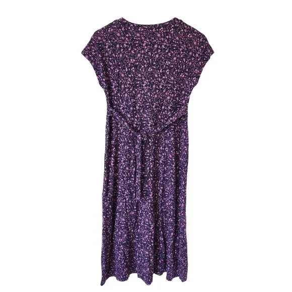 NEW J. Jill Navy Blue & Pink Floral Paisley Button Front Midi Dress Cottagecore - Picture 2 of 7